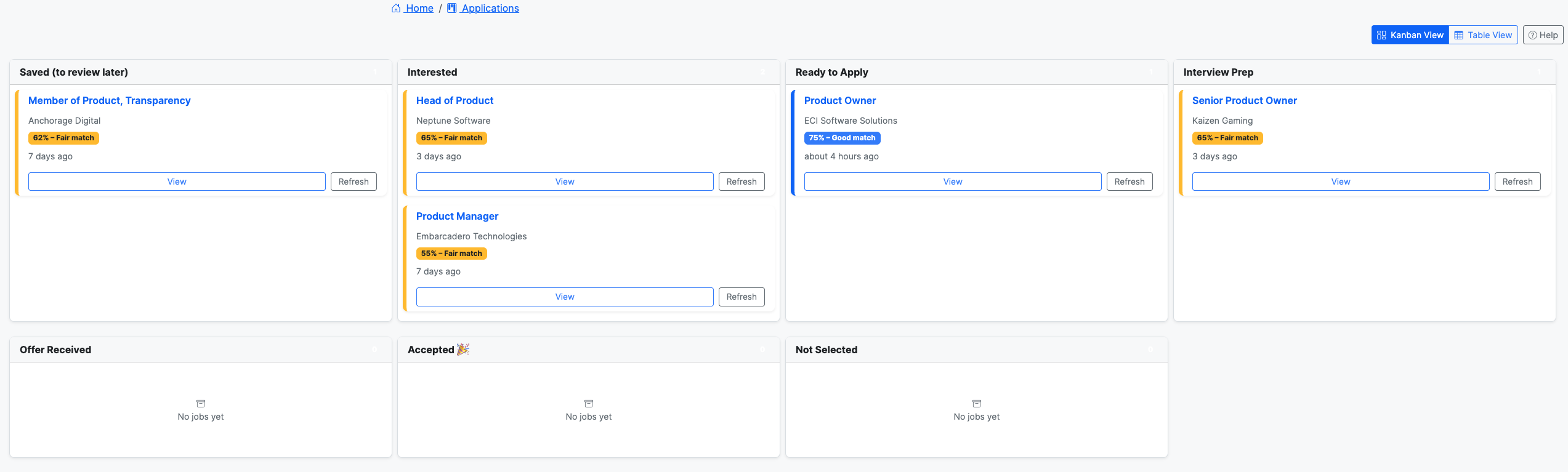 Application Kanban Board Screenshot
