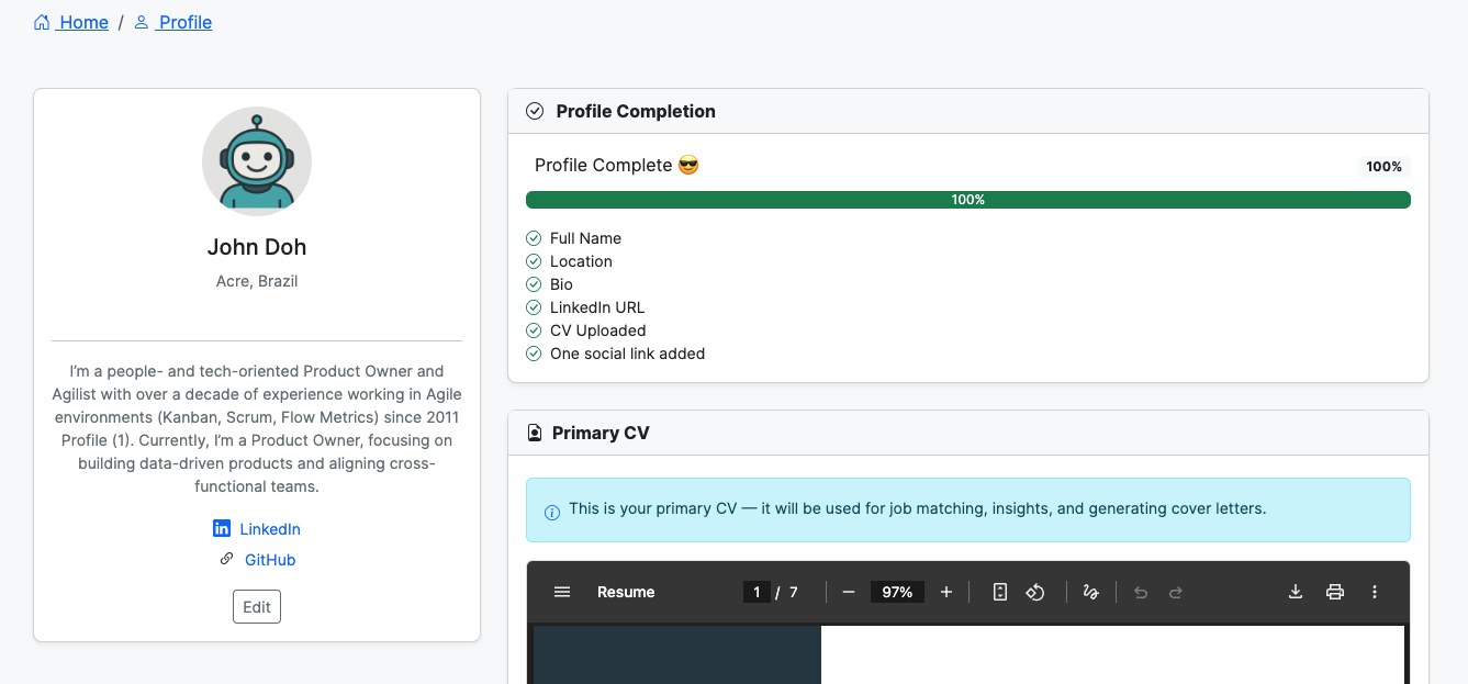 Upload CV Screenshot